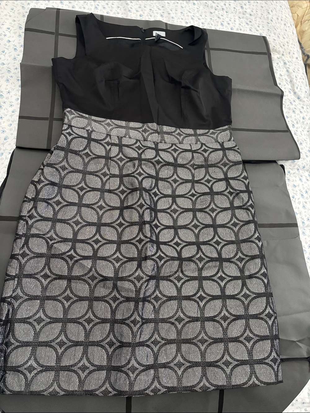 H&M Black Bodice Silver Geometric Pencil Dress